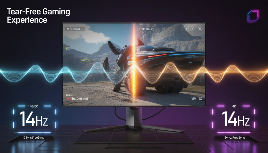 G-Sync and FreeSync technology eliminating screen tearing for smooth 144Hz gaming experience with stable frame rates