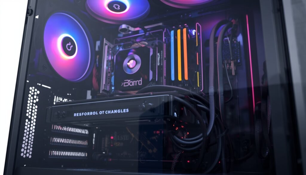 Cable management for gaming PC showing cable ties and routing channels for optimal airflow and thermal performance